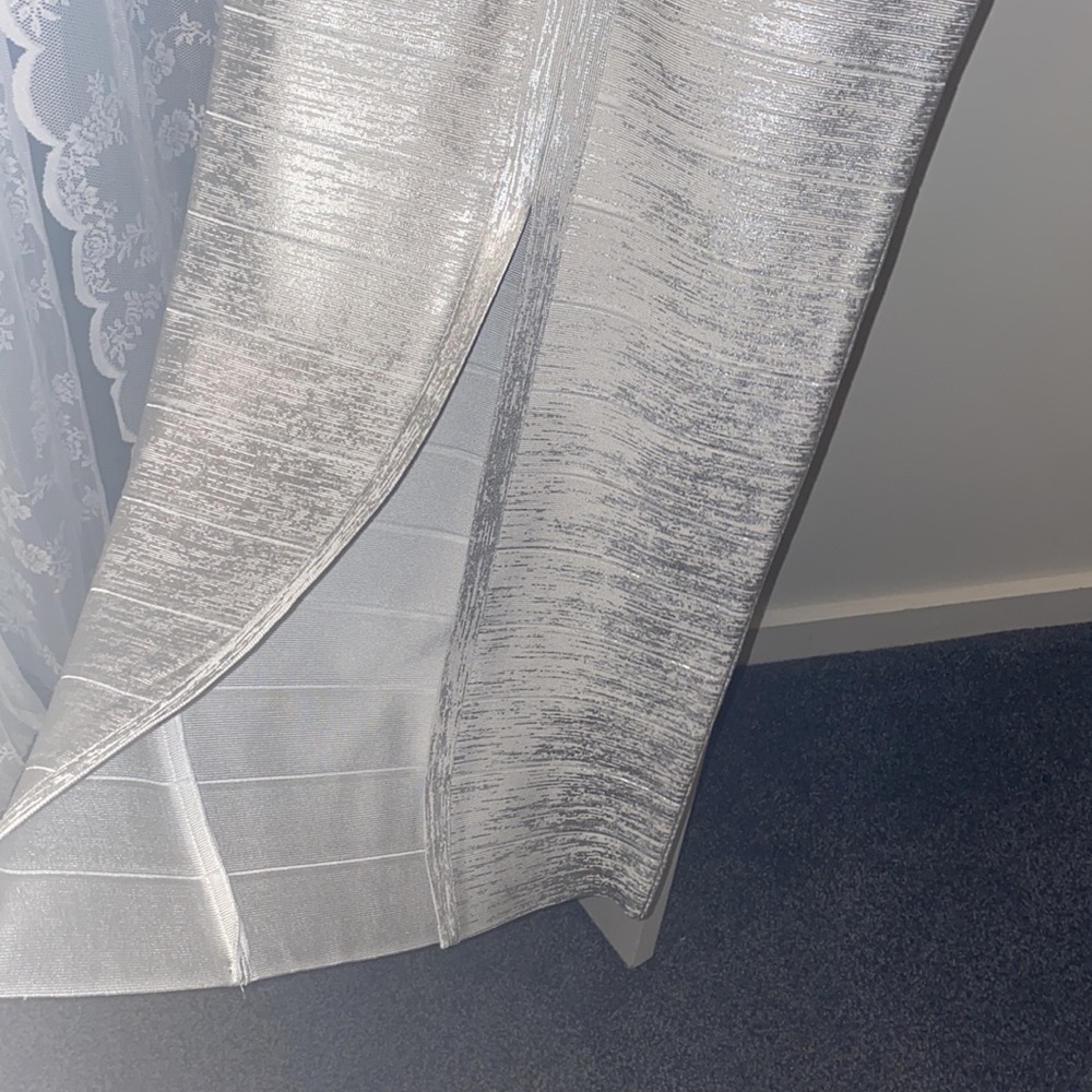 NWT Silver Foil Herve Leger Long Cocktail Dress - Picture 13 of 13